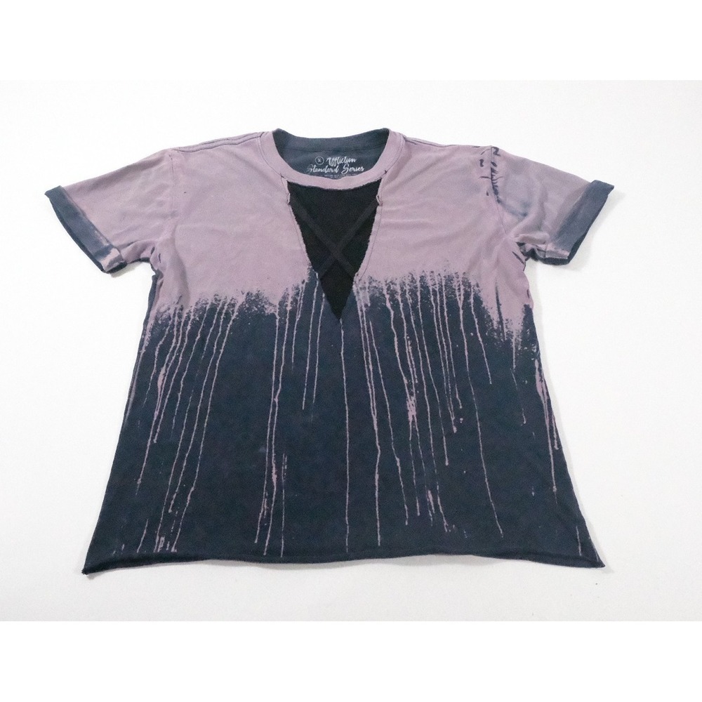 Affliction T-Shirt Womens M Purple Standard Series Bleach Wash Strappy V-Neck